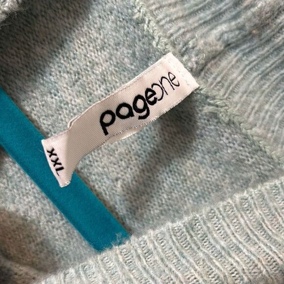 PageOne blue oversized drop sleeve sweater mock neck rib trim XXL - Picture 8 of 11